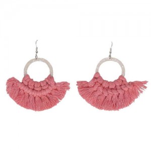 Cotton Threads Hoop Fashion Handmade Women Statement Earrings - Pink