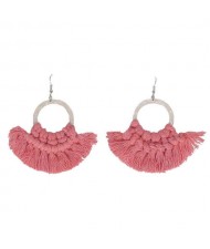 Cotton Threads Hoop Fashion Handmade Women Statement Earrings - Pink