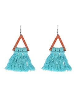 Cotton Threads Triangle Shape Handmade Women Fashion Earrings - Teal