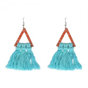 Cotton Threads Triangle Shape Handmade Women Fashion Earrings - Teal