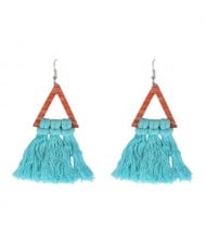 Cotton Threads Triangle Shape Handmade Women Fashion Earrings - Teal