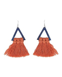 Cotton Threads Triangle Shape Handmade Women Fashion Earrings - Orange