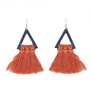Cotton Threads Triangle Shape Handmade Women Fashion Earrings - Orange