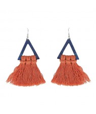 Cotton Threads Triangle Shape Handmade Women Fashion Earrings - Orange