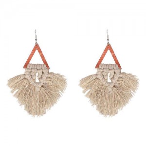 Cotton Threads Triangle Shape Handmade Women Fashion Earrings - Khaki and Brown