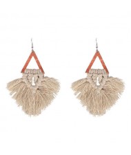Cotton Threads Triangle Shape Handmade Women Fashion Earrings - Khaki and Brown