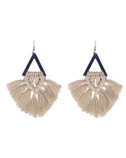 Cotton Threads Triangle Shape Handmade Women Fashion Earrings - Khaki and Black