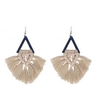 Cotton Threads Triangle Shape Handmade Women Fashion Earrings - Khaki and Black