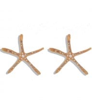 Rhinestone Inlaid Starfish Design High Fashion Party Style Women Statement Earrings - Luminous White