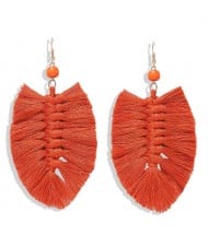 Palm Tree Leaves Design Cotton Threads Weaving Tassel Women Fashion Statement Earrings - Orange