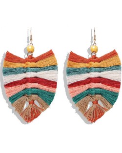 Palm Tree Leaves Design Cotton Threads Weaving Tassel Women Fashion Statement Earrings - Multicolor