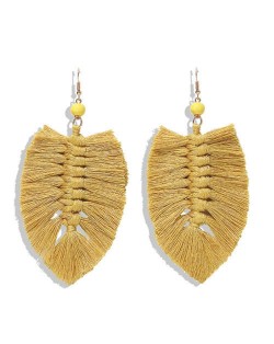 Palm Tree Leaves Design Cotton Threads Weaving Tassel Women Fashion Statement Earrings - Yellow