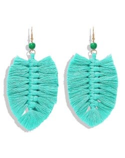 Palm Tree Leaves Design Cotton Threads Weaving Tassel Women Fashion Statement Earrings - Teal
