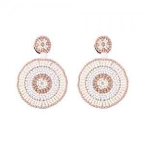 Bohemian Style Mini Beads Round Design High Fashion Women Earrings - White