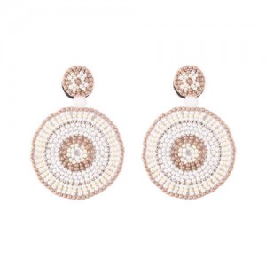 Bohemian Style Mini Beads Round Design High Fashion Women Earrings - White
