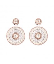 Bohemian Style Mini Beads Round Design High Fashion Women Earrings - White