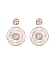 Bohemian Style Mini Beads Round Design High Fashion Women Earrings - White