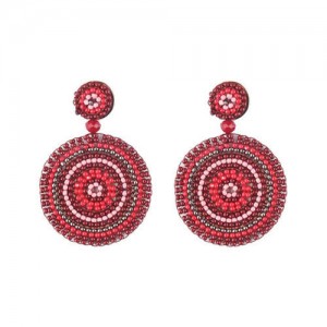 Bohemian Style Mini Beads Round Design High Fashion Women Earrings - Red