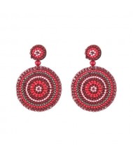 Bohemian Style Mini Beads Round Design High Fashion Women Earrings - Red