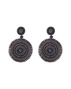Bohemian Style Mini Beads Round Design High Fashion Women Earrings - Black
