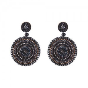 Bohemian Style Mini Beads Round Design High Fashion Women Earrings - Black