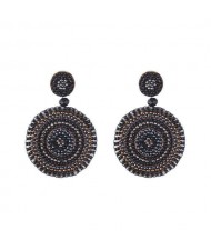 Bohemian Style Mini Beads Round Design High Fashion Women Earrings - Black