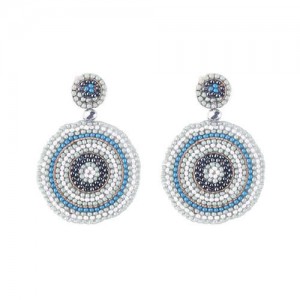 Bohemian Style Mini Beads Round Design High Fashion Women Earrings - Gray