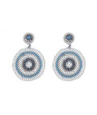 Bohemian Style Mini Beads Round Design High Fashion Women Earrings - Gray