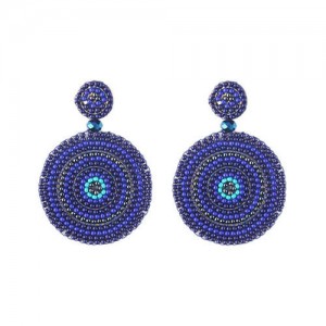 Bohemian Style Mini Beads Round Design High Fashion Women Earrings - Blue