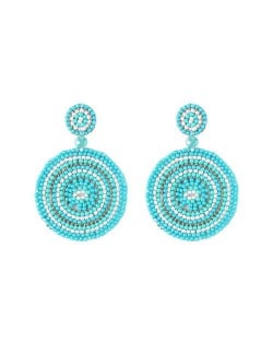 Bohemian Style Mini Beads Round Design High Fashion Women Earrings - Teal