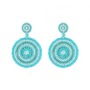 Bohemian Style Mini Beads Round Design High Fashion Women Earrings - Teal