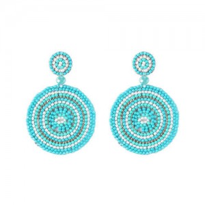 Bohemian Style Mini Beads Round Design High Fashion Women Earrings - Teal