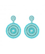 Bohemian Style Mini Beads Round Design High Fashion Women Earrings - Teal