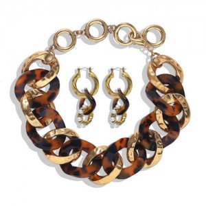 Creative Chain Design Cool Fashion Bold Alloy Women Statement Necklace and Earrings Set - Brown