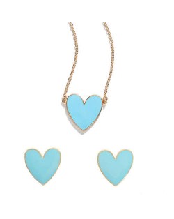Oil-spot Glazed Heart Fashion Necklace and Earrings Set - Blue