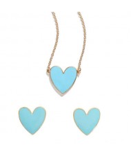 Oil-spot Glazed Heart Fashion Necklace and Earrings Set - Blue