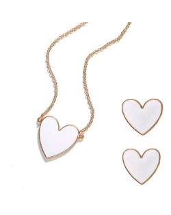 Oil-spot Glazed Heart Fashion Necklace and Earrings Set - White