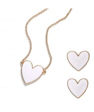 Oil-spot Glazed Heart Fashion Necklace and Earrings Set - White
