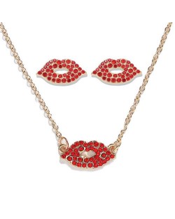 Shining Red Lips High Fashion Women Necklace and Earrings Set