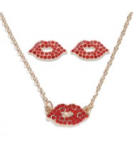 Shining Red Lips High Fashion Women Necklace and Earrings Set