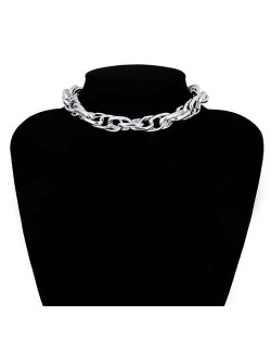 Linked Chain Punk Fashion Women Costume Alloy Necklace - Silver