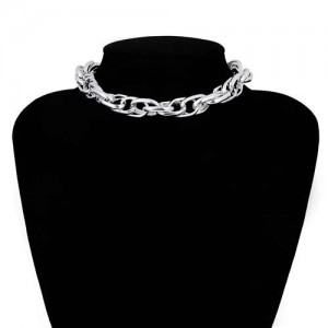 Linked Chain Punk Fashion Women Costume Alloy Necklace - Silver