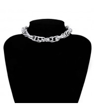 Linked Chain Punk Fashion Women Costume Alloy Necklace - Silver