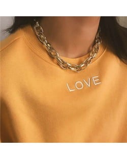 Linked Chain Punk Fashion Women Costume Alloy Necklace - Golden