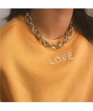 Linked Chain Punk Fashion Women Costume Alloy Necklace - Golden