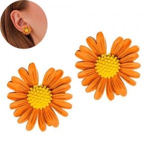 Graceful Daisy Design Korean Fashion Women Earrings - Golden Yellow