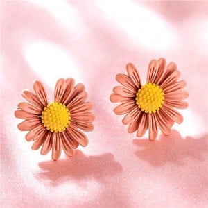 Graceful Daisy Design Korean Fashion Women Earrings - Pink