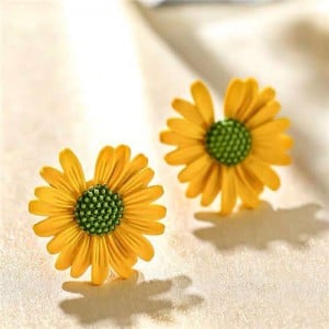 Graceful Daisy Design Korean Fashion Women Earrings - Yellow