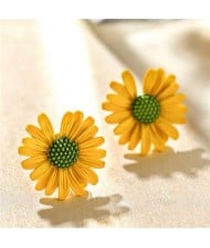 Graceful Daisy Design Korean Fashion Women Earrings - Yellow