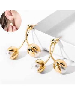 Elegant Golden Flower Bud Design Sweet Fashion Women Ear Studs